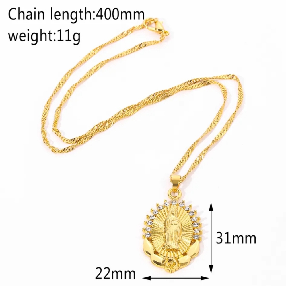Gold Tone Virgin Mary Necklace - Picture 4 of 6